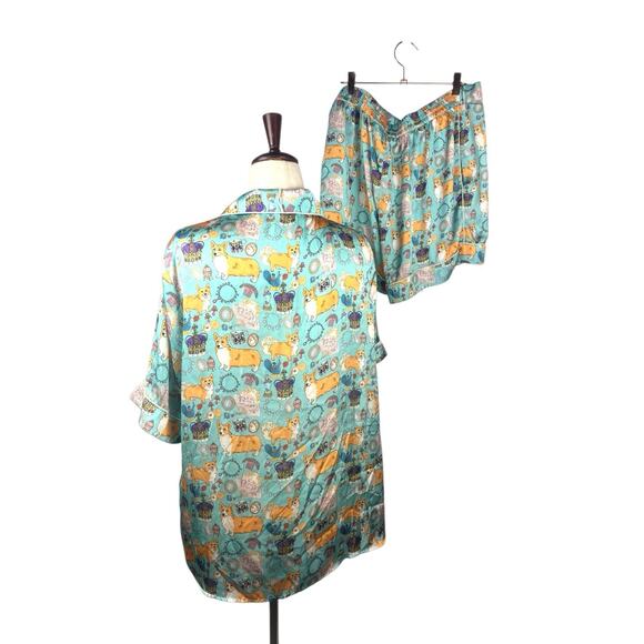 Karen Mabon Corgi Royalty Short Sleeve Pajamas Satin Set XXL NWOT - Picture 2 of 7